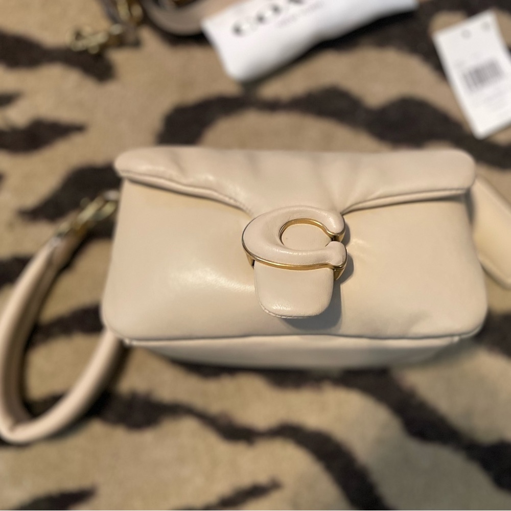 Coach Cream Crossbody Bag with Textured Leather and Gold Clasp